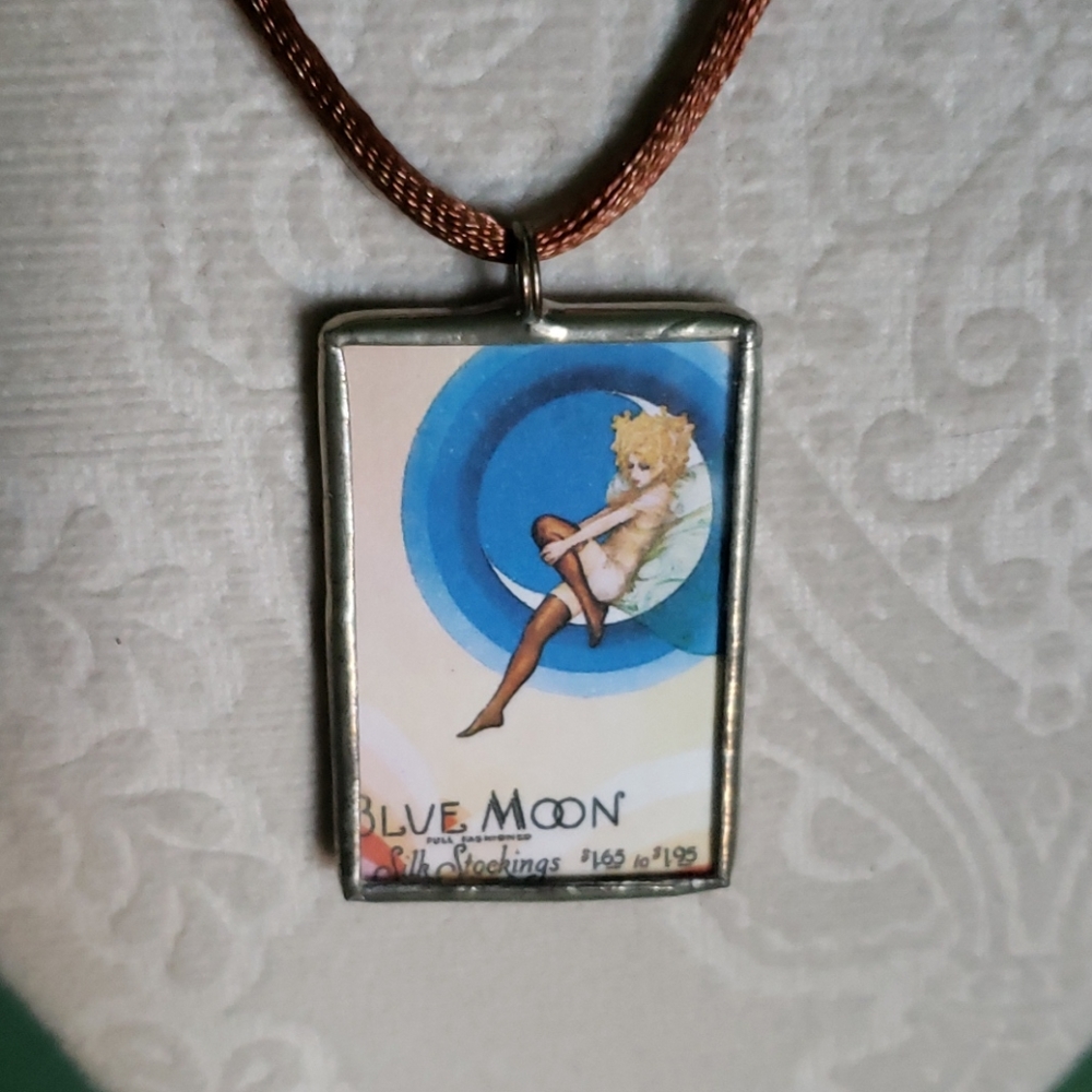 Hand Made Glass Silver Soldered (2 sided) Pendant/Charm on Satin Cord.